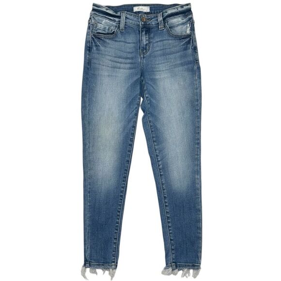 KanCan Low Rise Ankle Skinny Light Wash Stretch Denim Frayed Hem Jeans Size 26 - Picture 3 of 9